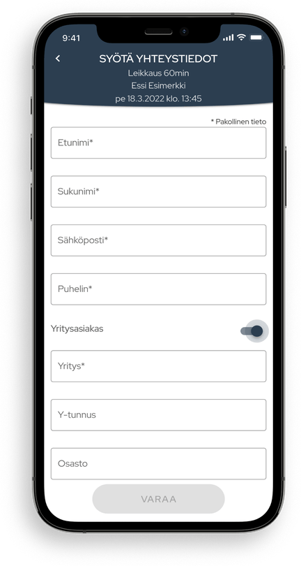 Inserimento dei dati del cliente sulla pagina di prenotazione di Slotti visualizzato su uno schermo di smartphone