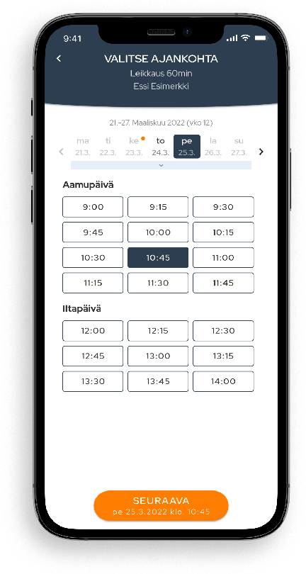 Vista della selezione dell'orario su una pagina di prenotazione Slotti, visualizzata su un dispositivo mobile.